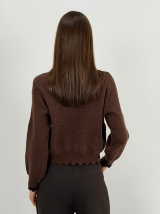 Cardigan Marrone con Fiocco Pied De Poule