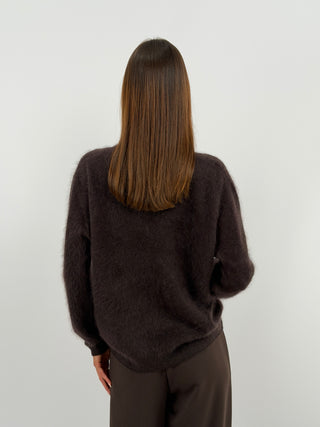 Cardigan Scollo a V in Lana e Cashmere Marrone