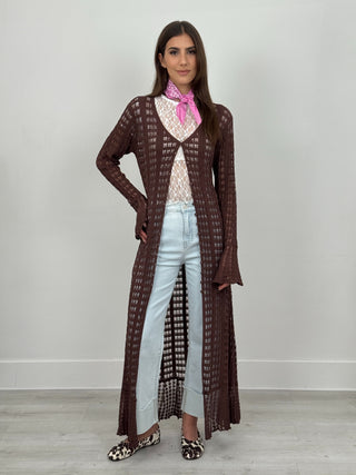 Maxi Cardigan Traforato Marrone