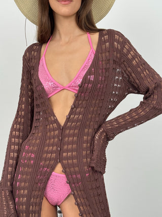 Maxi Cardigan Traforato Marrone