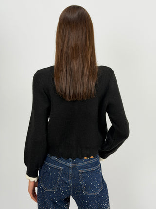 Cardigan Nero con Fiocco Pied De Poule