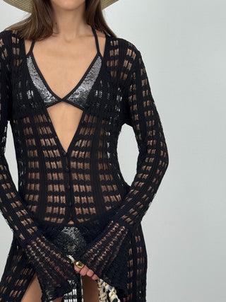 Maxi Cardigan Traforato Nero