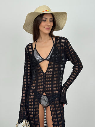 Maxi Cardigan Traforato Nero