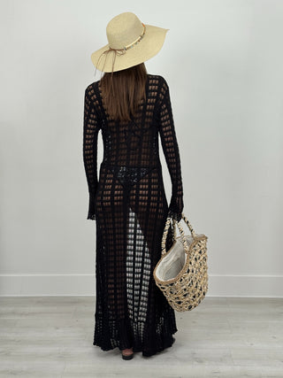 Maxi Cardigan Traforato Nero
