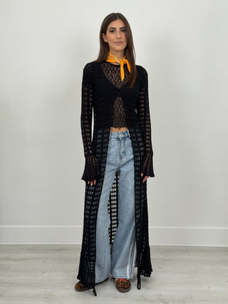 Maxi Cardigan Traforato Nero