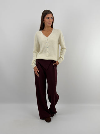 Cardigan Scollo a V in Lana e Cashmere Panna