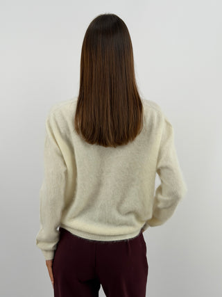 Cardigan Scollo a V in Lana e Cashmere Panna