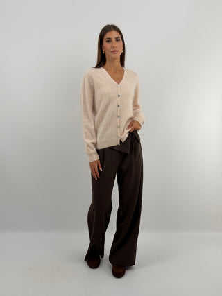 Cardigan Scollo a V in Lana e Cashmere Rosa Cipria