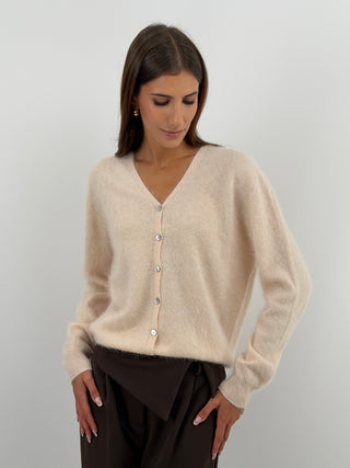 Cardigan Scollo a V in Lana e Cashmere Rosa Cipria