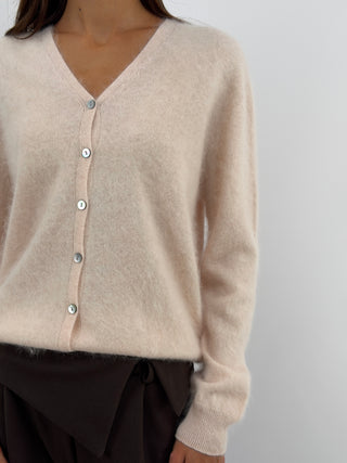 Cardigan Scollo a V in Lana e Cashmere Rosa Cipria