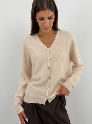 Cardigan Scollo a V in Lana e Cashmere Rosa Cipria