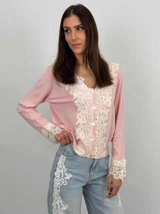 Cardigan Rosa con Pizzo