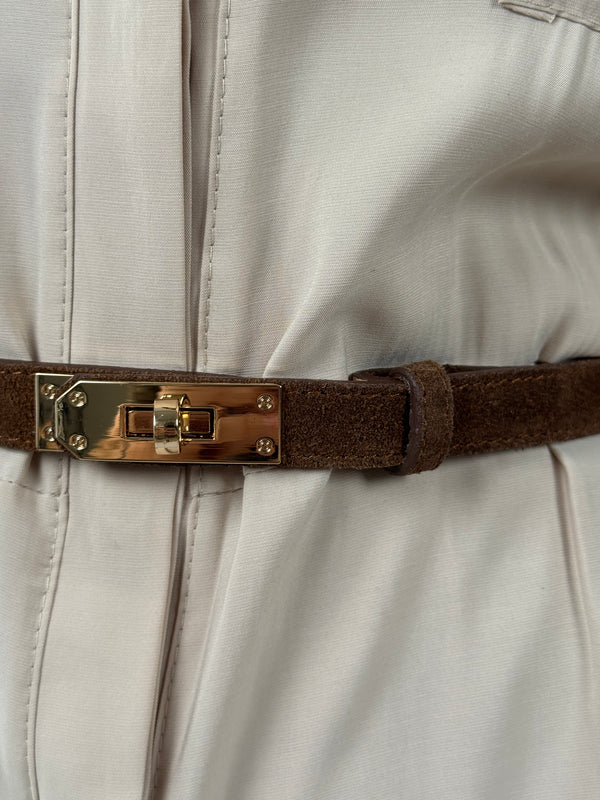 Cintura Regolabile in Suede Marrone