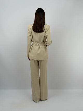 Completo Blazer con Cintura e Pantalone Beige