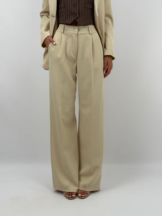 Completo Blazer con Cintura e Pantalone Beige