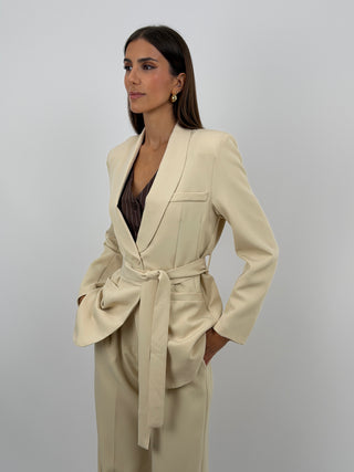 Completo Blazer con Cintura e Pantalone Beige