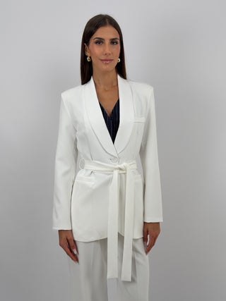 Completo Blazer con Cintura e Pantalone Bianco