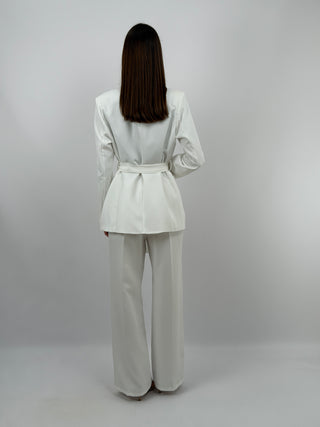 Completo Blazer con Cintura e Pantalone Bianco