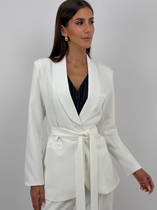 Completo Blazer con Cintura e Pantalone Bianco