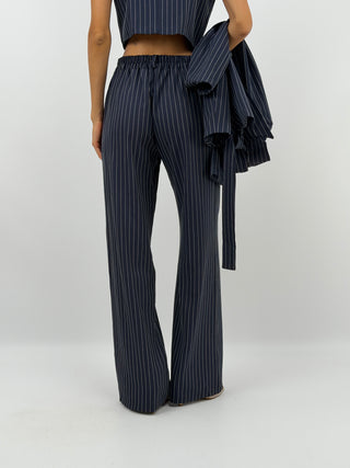 Completo Giacca con Cintura e Pantalone Gessato Blu