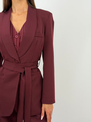 Completo Blazer con Cintura e Pantalone Bordeaux