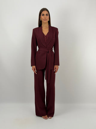 Completo Blazer con Cintura e Pantalone Bordeaux