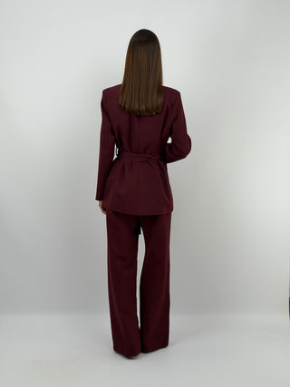 Completo Blazer con Cintura e Pantalone Bordeaux