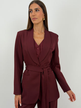 Completo Blazer con Cintura e Pantalone Bordeaux