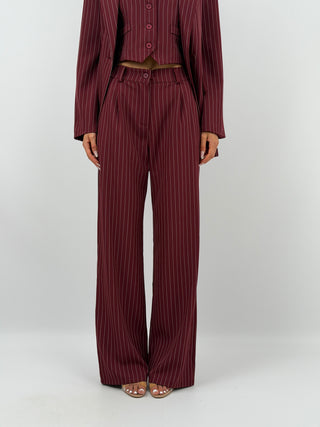 Completo Giacca con Cintura e Pantalone Gessato Bordeaux