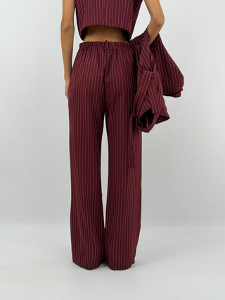 Completo Giacca con Cintura e Pantalone Gessato Bordeaux