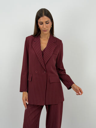 Completo Giacca e Pantalone Gessato Bordeaux