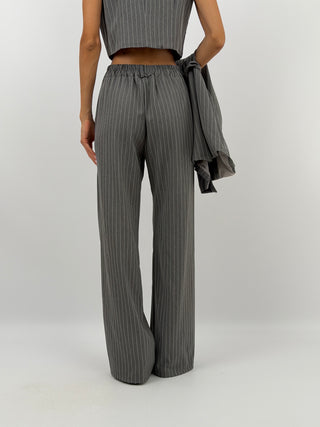 Completo Giacca con Cintura e Pantalone Gessato Grigio