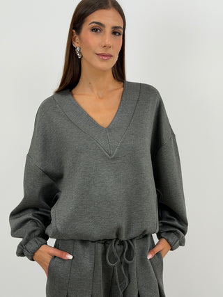 Completo Felpa e Pantalone Scollo V Grigio Lumina