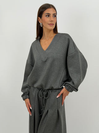 Completo Felpa e Pantalone Scollo V Grigio Lumina