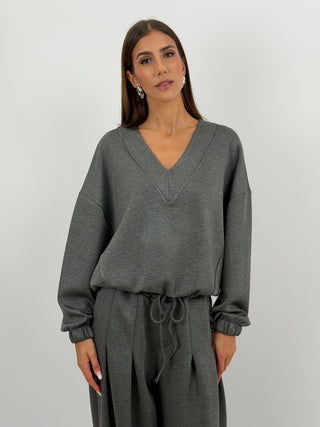 Completo Felpa e Pantalone Scollo V Grigio Lumina