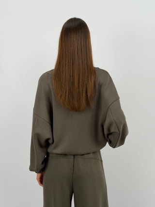 Completo Felpa e Pantalone Scollo V Verde Militare Lumina