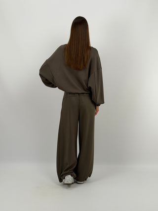 Completo Felpa e Pantalone Scollo V Verde Militare Lumina