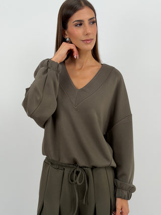 Completo Felpa e Pantalone Scollo V Verde Militare Lumina