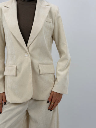 Tailleur Giacca e Pantalone in Velluto a Coste Strette Crema