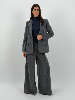 Tailleur Giacca e Pantalone in Velluto a Coste Larghe Grigio