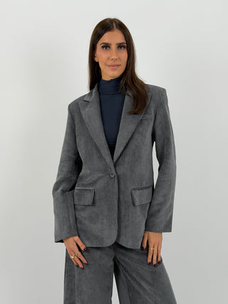 Tailleur Giacca e Pantalone in Velluto a Coste Larghe Grigio