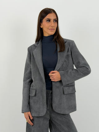 Tailleur Giacca e Pantalone in Velluto a Coste Larghe Grigio