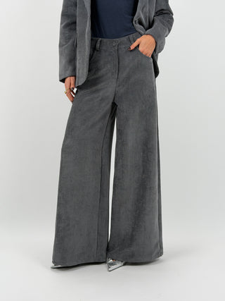 Tailleur Giacca e Pantalone in Velluto a Coste Larghe Grigio