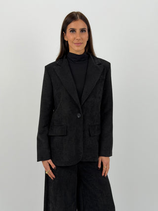 Tailleur Giacca e Pantalone in Velluto a Coste Larghe Nero