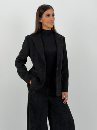 Tailleur Giacca e Pantalone in Velluto a Coste Larghe Nero