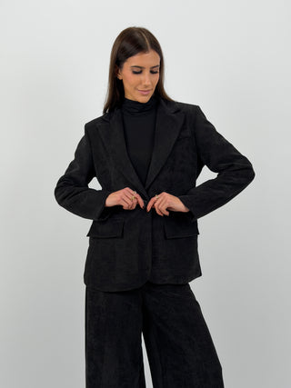 Tailleur Giacca e Pantalone in Velluto a Coste Larghe Nero