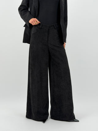 Tailleur Giacca e Pantalone in Velluto a Coste Larghe Nero