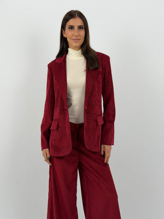 Tailleur Giacca e Pantalone in Velluto a Coste Strette Rosso