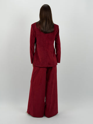 Tailleur Giacca e Pantalone in Velluto a Coste Strette Rosso