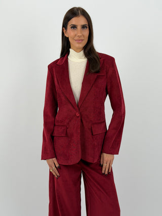 Tailleur Giacca e Pantalone in Velluto a Coste Strette Rosso